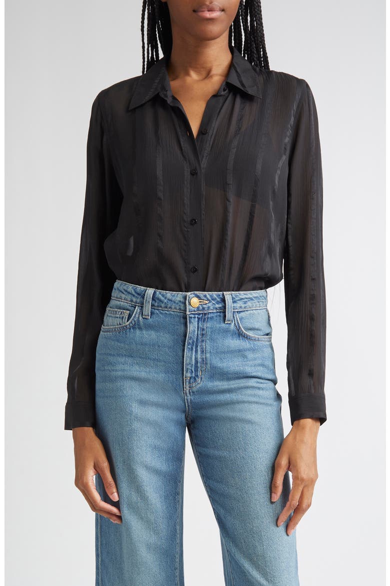 Argo Silk Button-Up Shirt, Main, color, BLACK PINSTRIPE