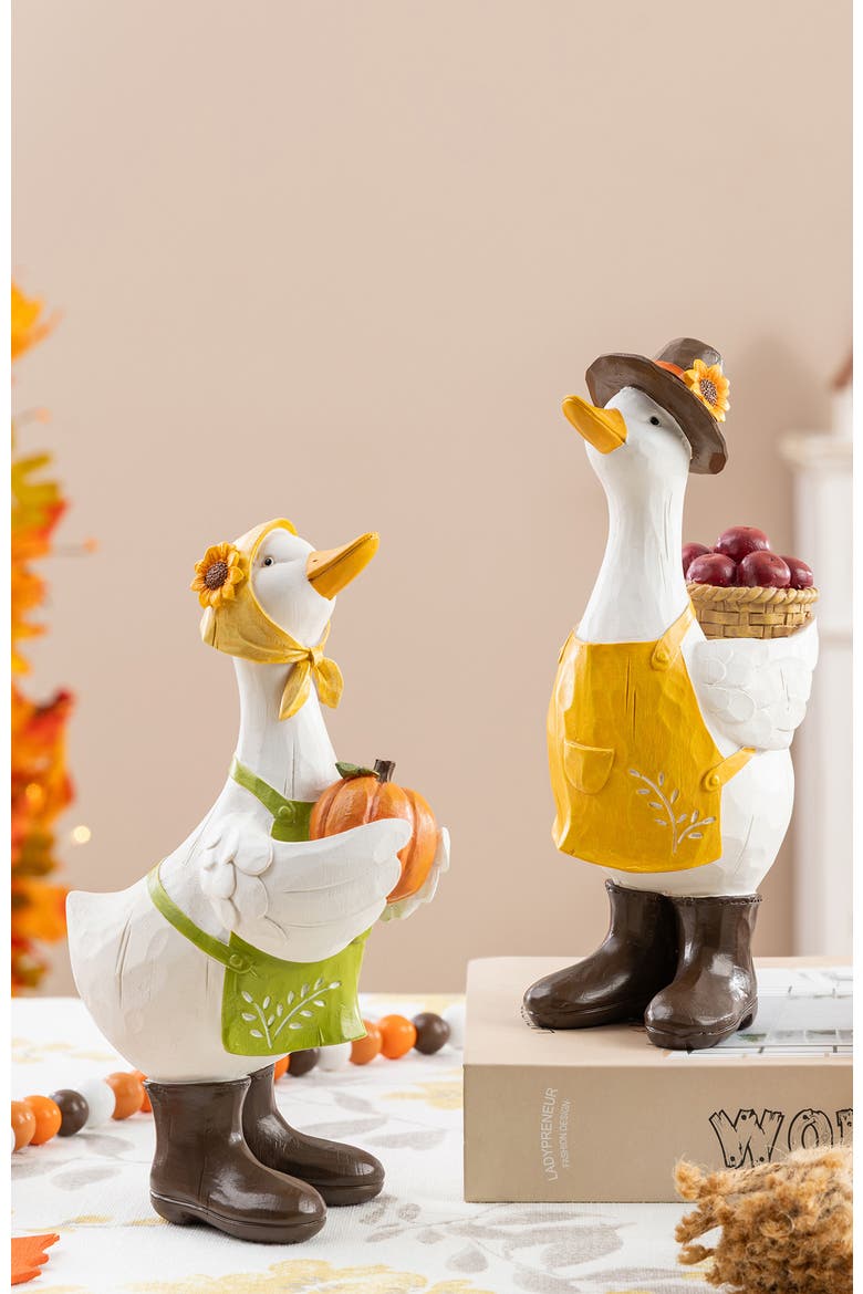 Set of 2 Fall Resin Geese Table Decor, Alternate, color, White