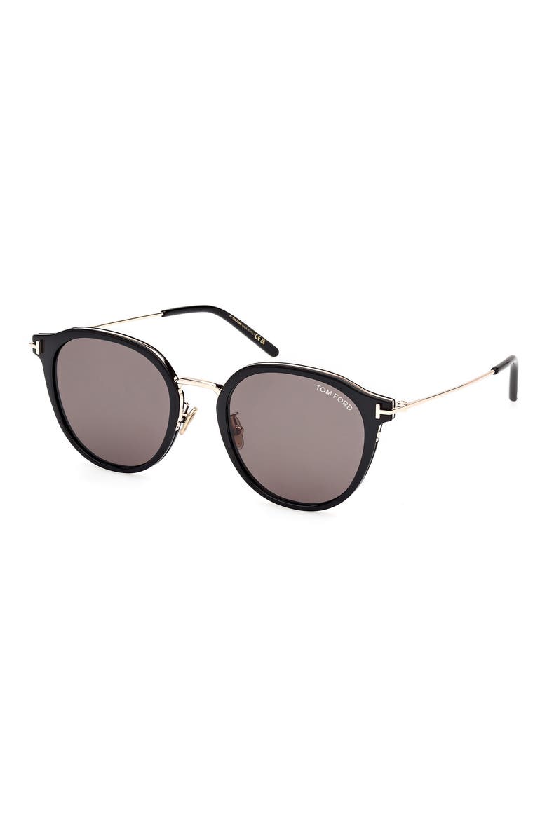 54mm Round Sunglasses, Alternate, color, SHINY BLACK / SMOKE