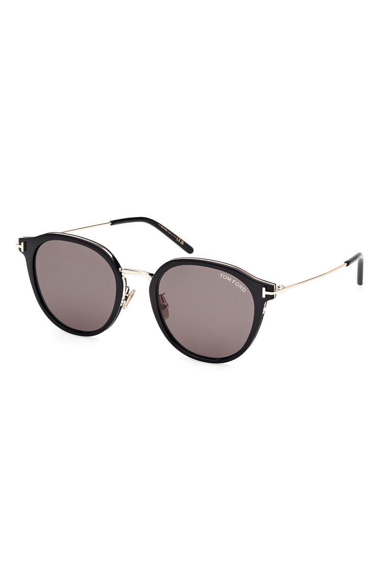 TOM FORD 54mm Round Sunglasses, Alternate, color, Shiny Black / Smoke