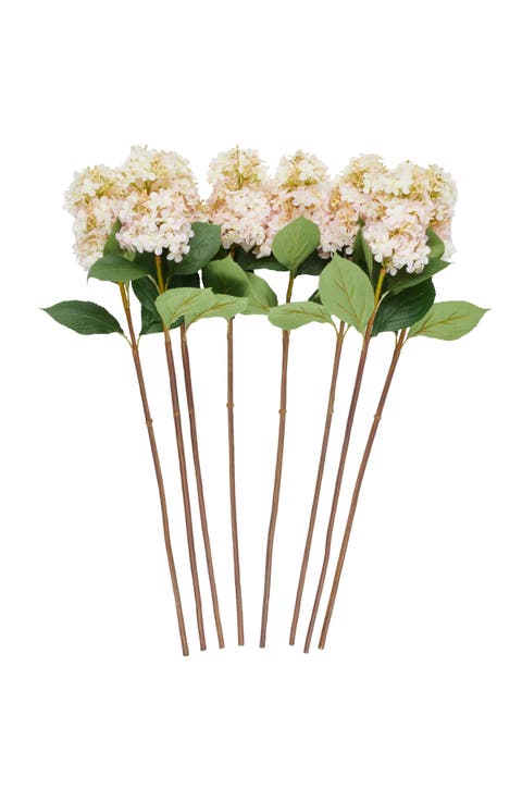 Set of Eight Pink Hydrangea Artificial Flowers