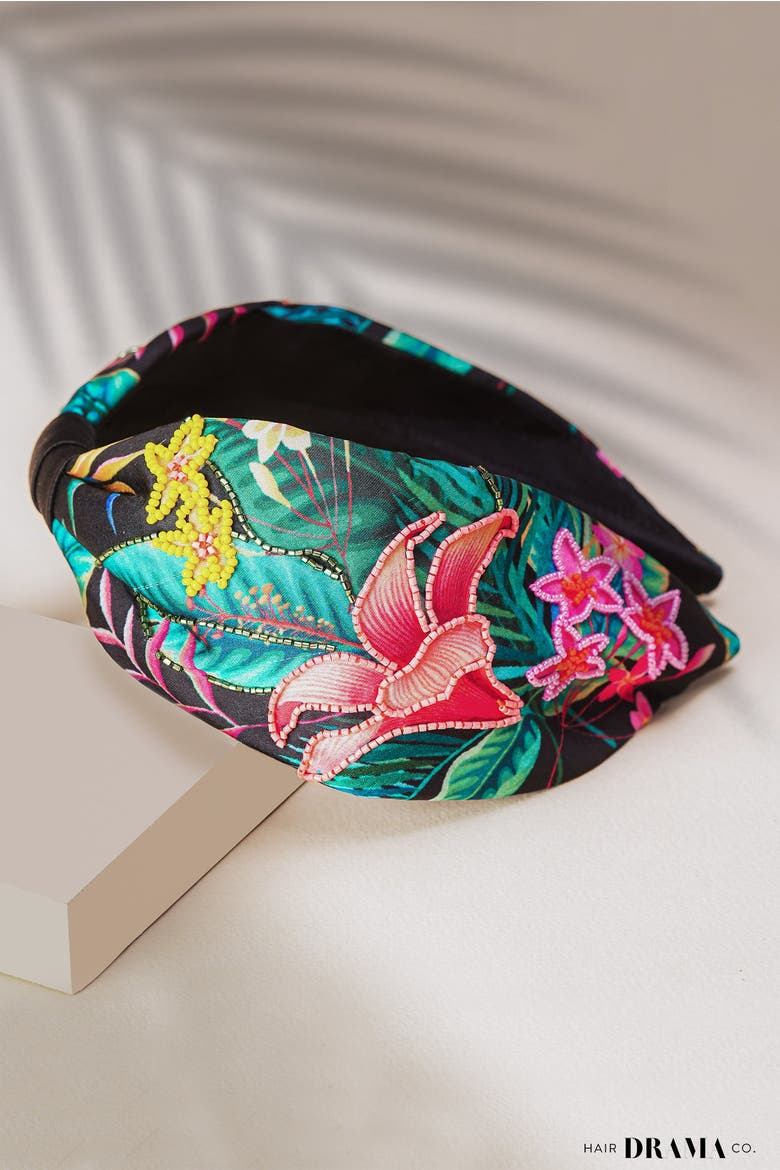 Tropical Knotted Headband - Black, Alternate, color, Black