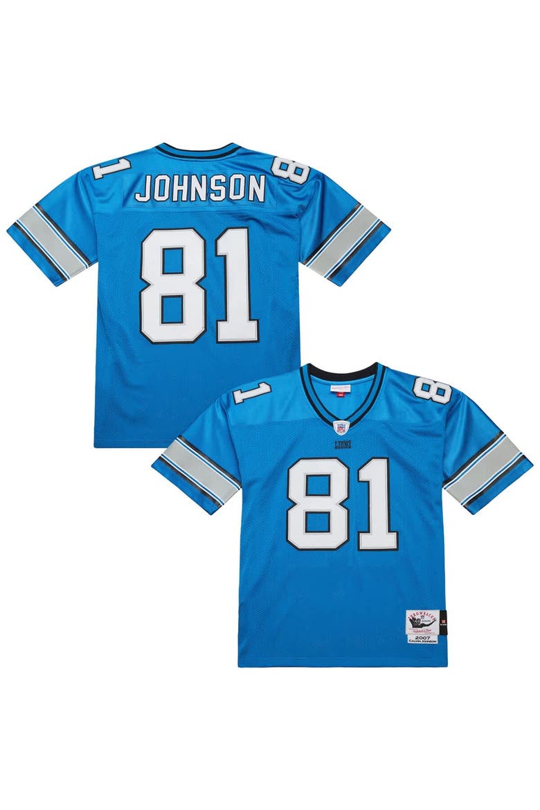 Men's Mitchell & Ness Calvin Johnson Blue Detroit Lions 2007 Authentic Throwback Retired Player Jersey, Main, color, Blue
