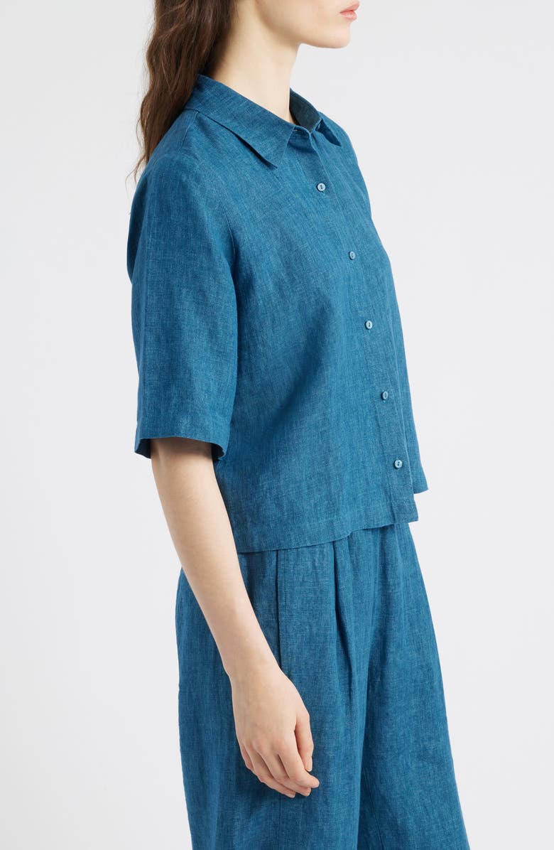 Eileen Fisher Linen Elbow Sleeve Button-Up Shirt, Alternate, color, River