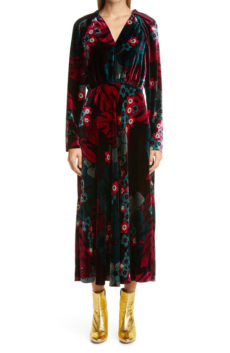 Dries Van Noten Depo Floral Long Sleeve Velvet Dress, Main, color, 