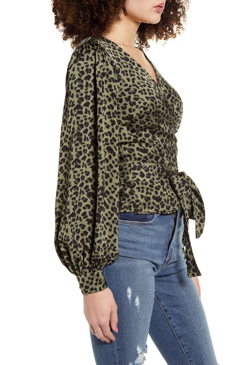 Long Sleeve Wrap Top, Alternate, color, SAGE LEOPARD001