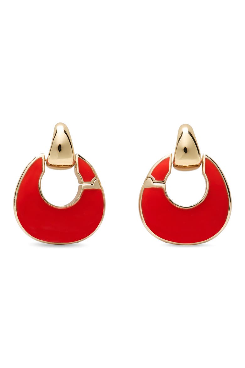 Enamel Drop Hoop Earrings, Main, color, RED.