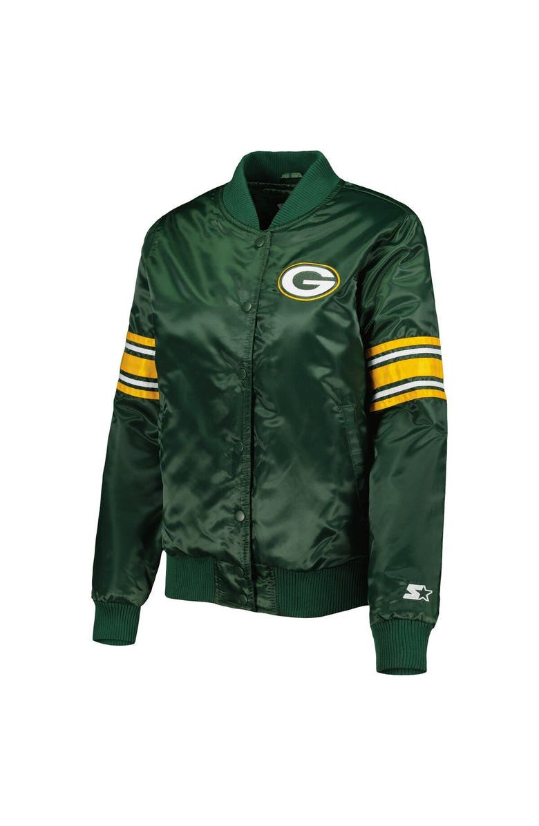 STARTER Women's Starter Green Green Bay Packers Line Up Satin Full-Snap Varsity Jacket, Alternate, color, 