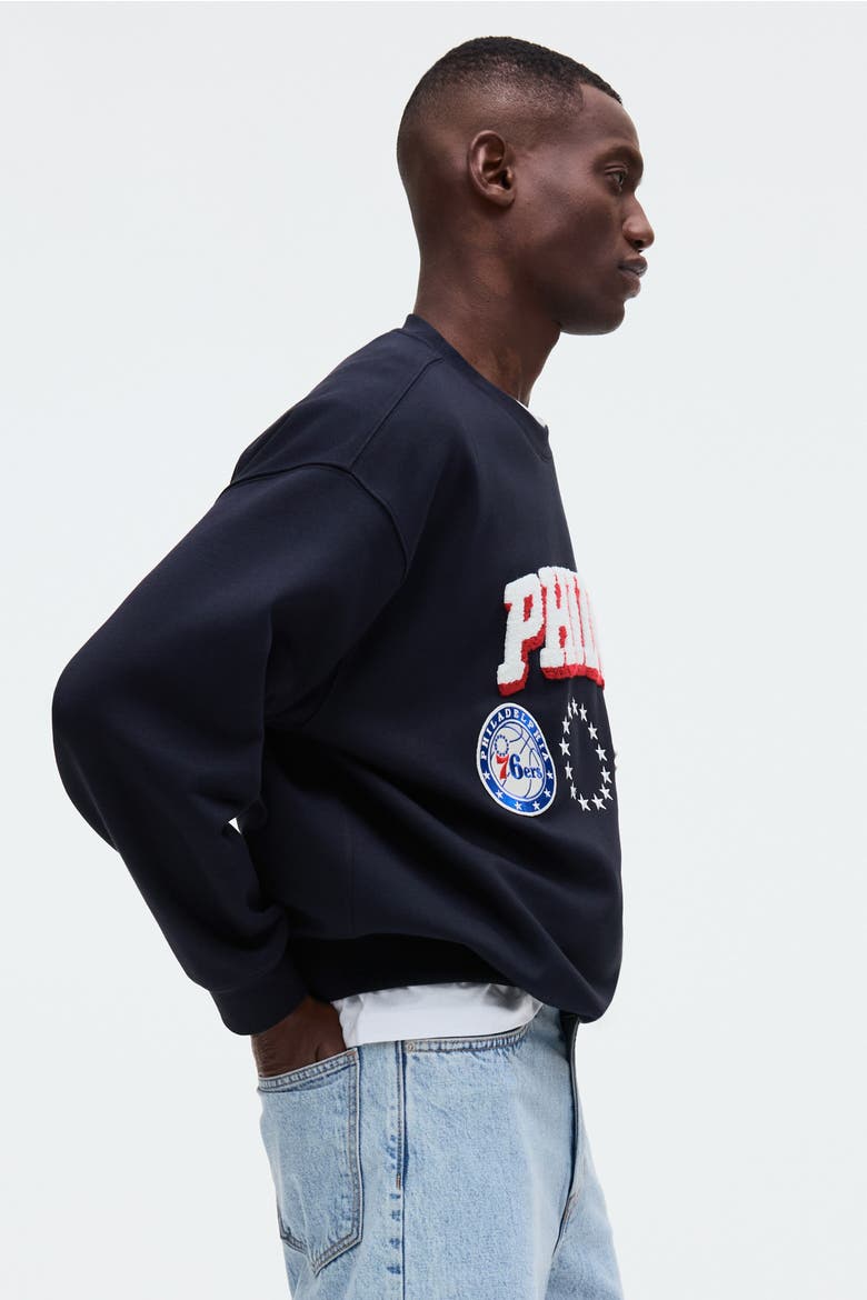 Oversized Fit Printed Sweatshirt, Alternate, color, Navy blue/NBA