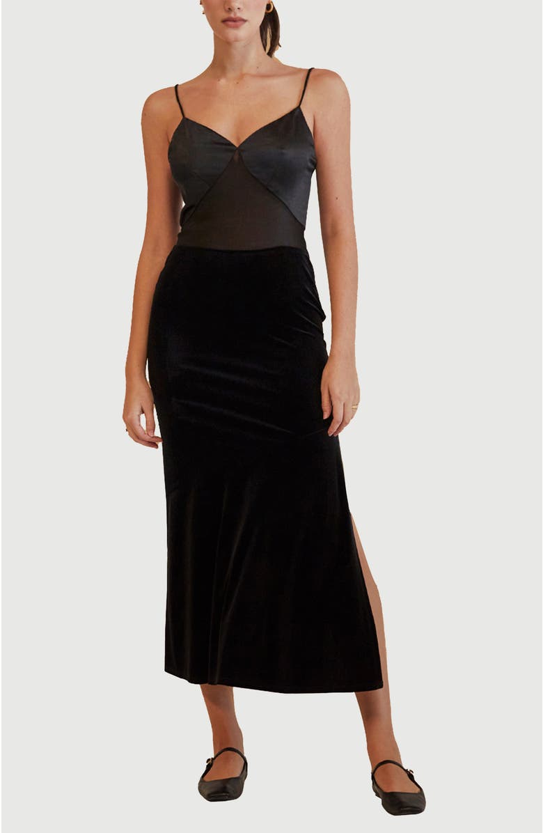 CRESCENT Mixed Media Midi Dress, Main, color, 