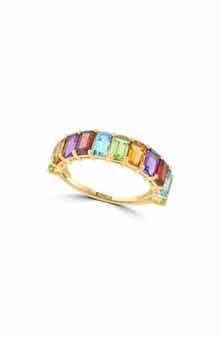Gold Plated Sterling Silver Mixed Semiprecious Stone Band Ring