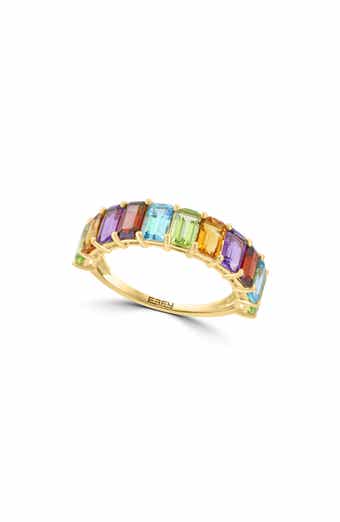 Gold Plated Sterling Silver Mixed Semiprecious Stone Band Ring