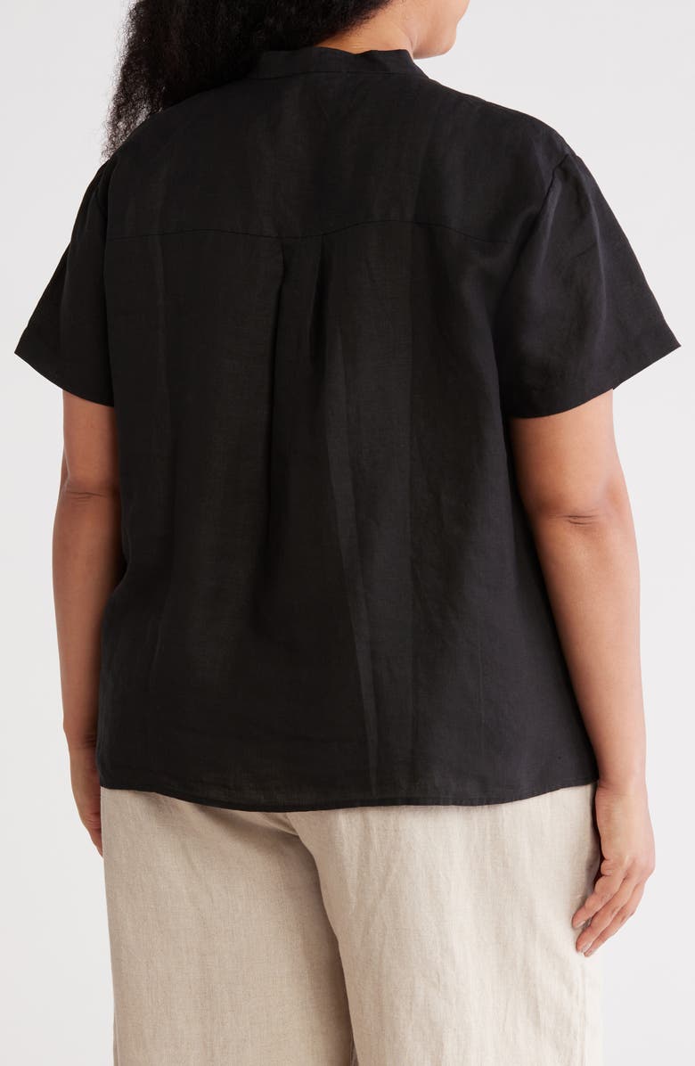 Eileen Fisher Band Collar Short Sleeve Organic Linen Button-Up Shirt, Alternate, color,