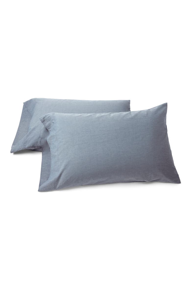 Organic Crinkled Percale™ Set of 2 Pillowcases, Main, color, INDIGO CHAMBRAY