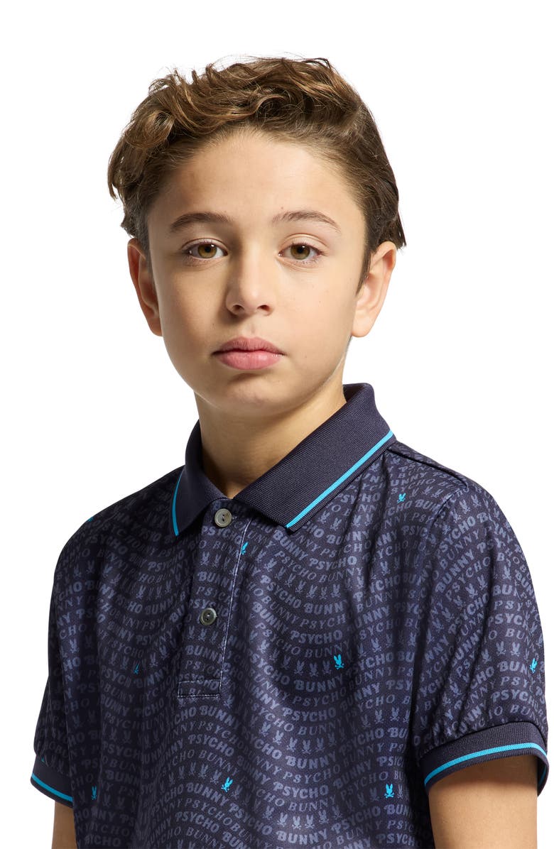 Psycho Bunny Kids' Winston Logo Print Piqué Polo, Alternate, color, Evening Blue