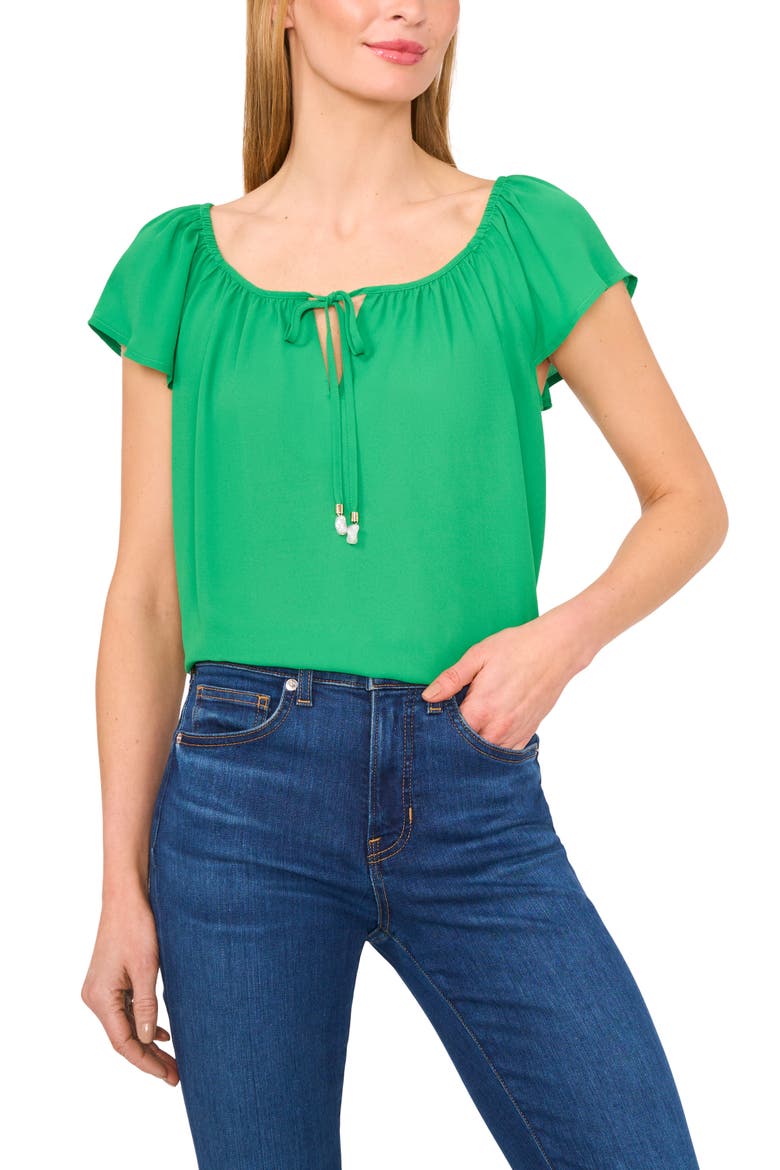 Scoop Neck Flutter Sleeve Top, Main, color, MEDIUM GREEN