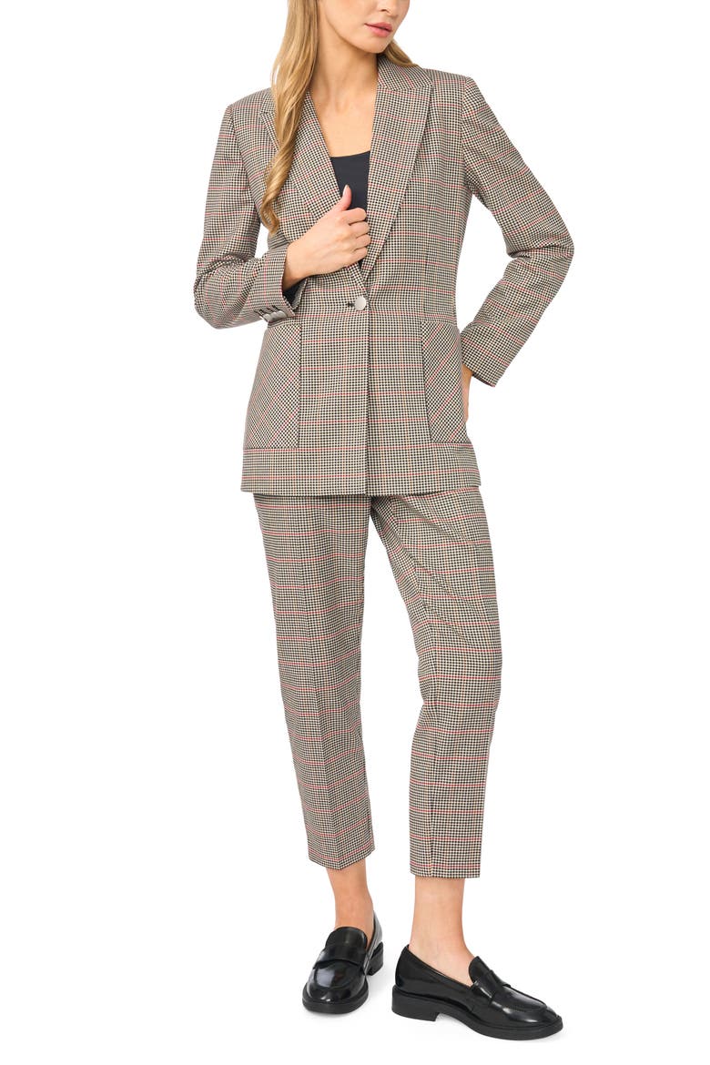 Print Single Button Blazer, Alternate, color, RICH BLACK/BEIGE