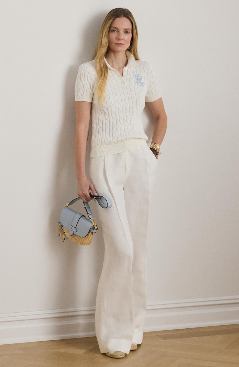 Lauren Ralph Lauren Natrissa Cable Stitch Cotton Polo Sweater, Alternate, color, White