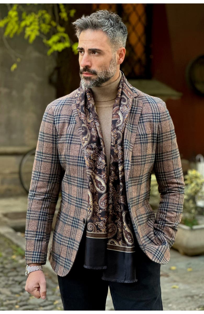 Elizabetta Venezia - Wool Backed Silk Scarf for Men, Alternate, color, Black And Brown