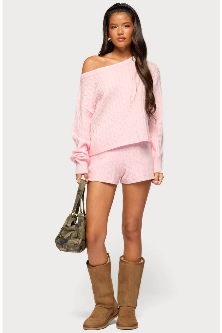 Coralee Off the Shoulder Cable Knit Sweater, Alternate, color, LIGHT-PINK