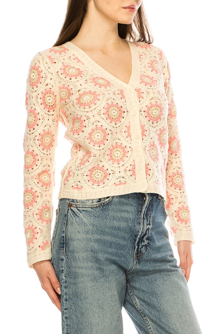 Crochet Knit Button Front Cardigan, Alternate, color, NATURAL