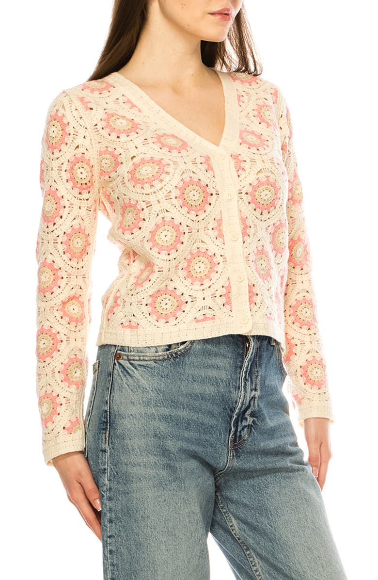 A COLLECTIVE STORY Crochet Knit Button Front Cardigan, Alternate, color, Natural