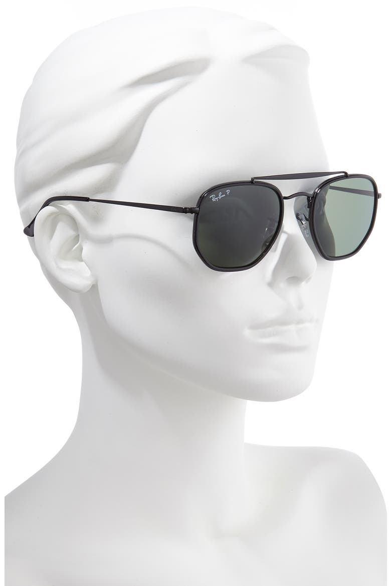 52mm Polarized Irregular Aviator Sunglasses, Alternate, color, BLACK
