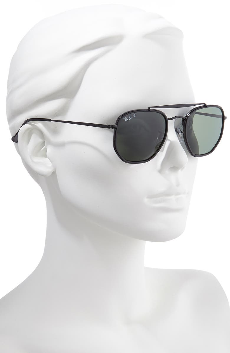 Ray-Ban 52mm Polarized Irregular Aviator Sunglasses, Alternate, color, Black/ Green Solid