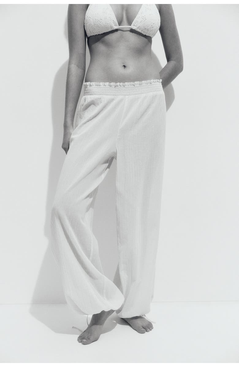 H&M Crinkled Beach Trousers, Alternate, color, Cream