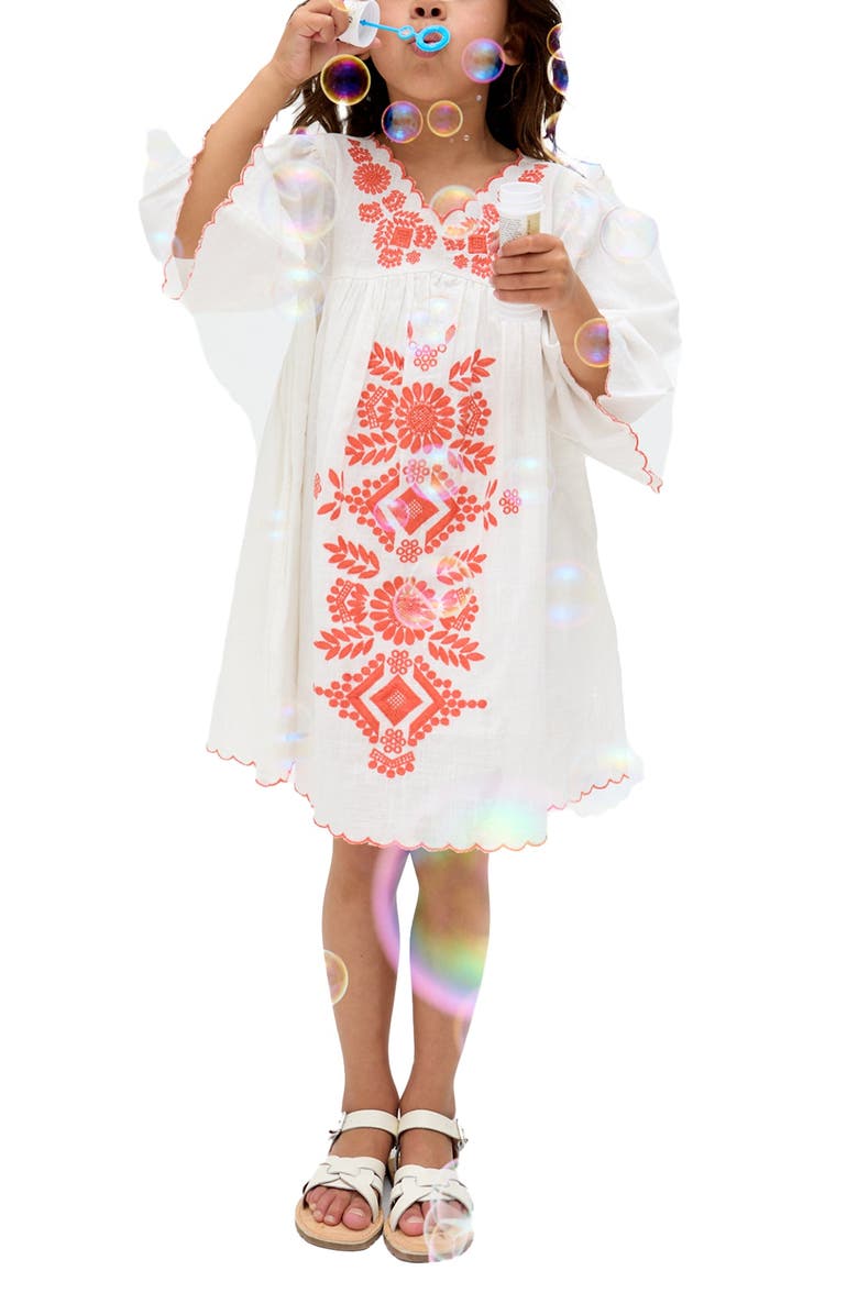 Raffya Kids Arabella V- Neck Embroidered Dress, Main, color, White