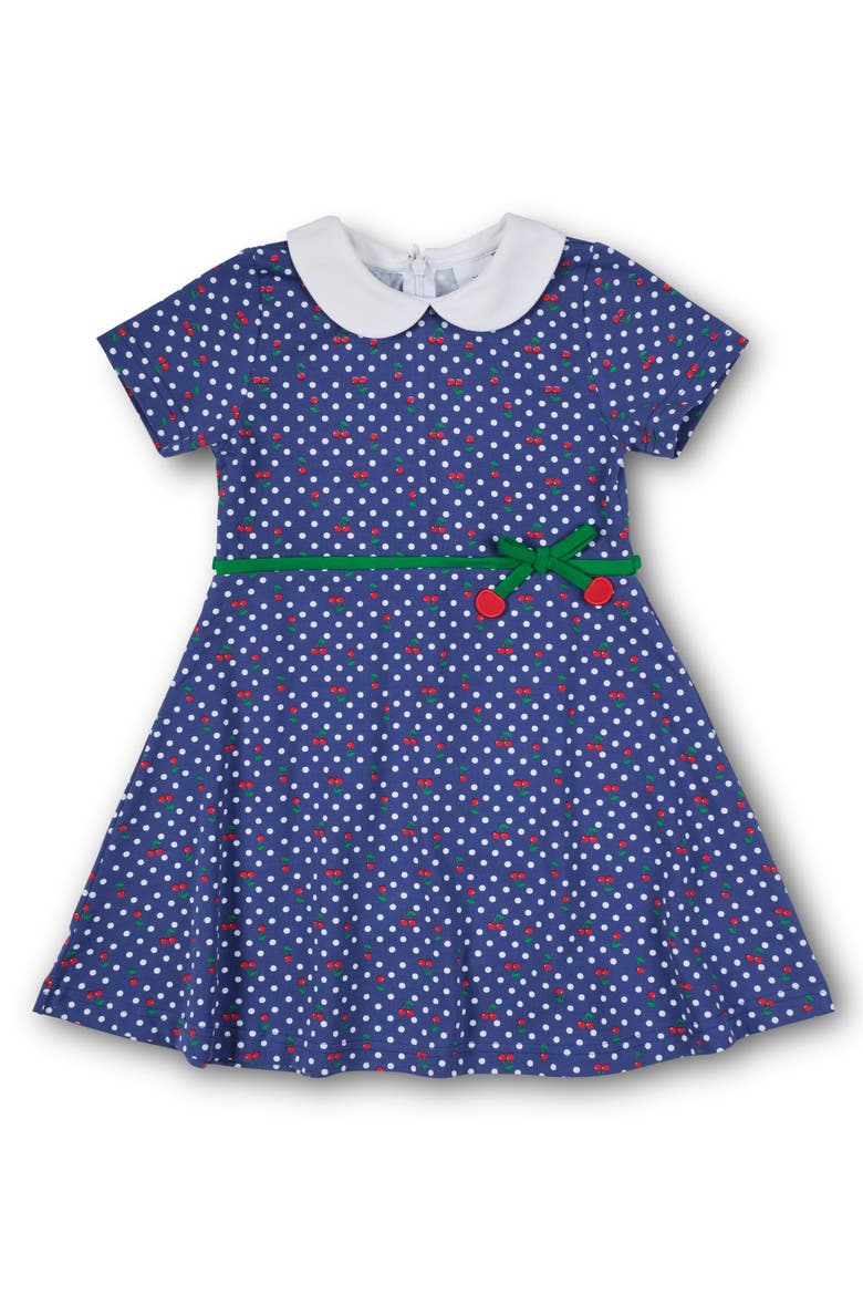 Polka Dot Cherry Printed Knit Dress, Main, color, Blue Cherry Print