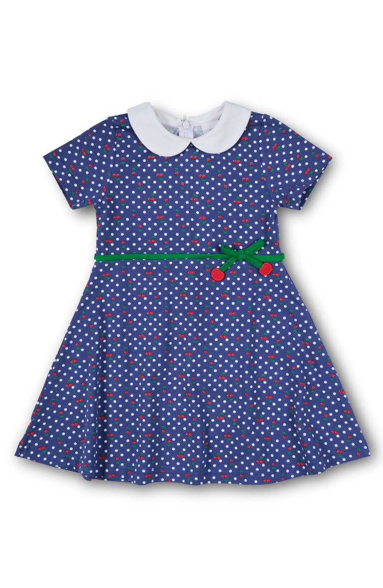 Florence Eiseman Polka Dot Cherry Printed Knit Dress, Main, color, Blue Cherry Print