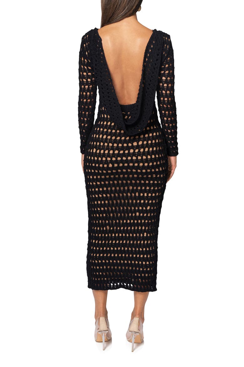 Serene Wonders Open Stitch Long Sleeve Dress, Alternate, color, BLACK