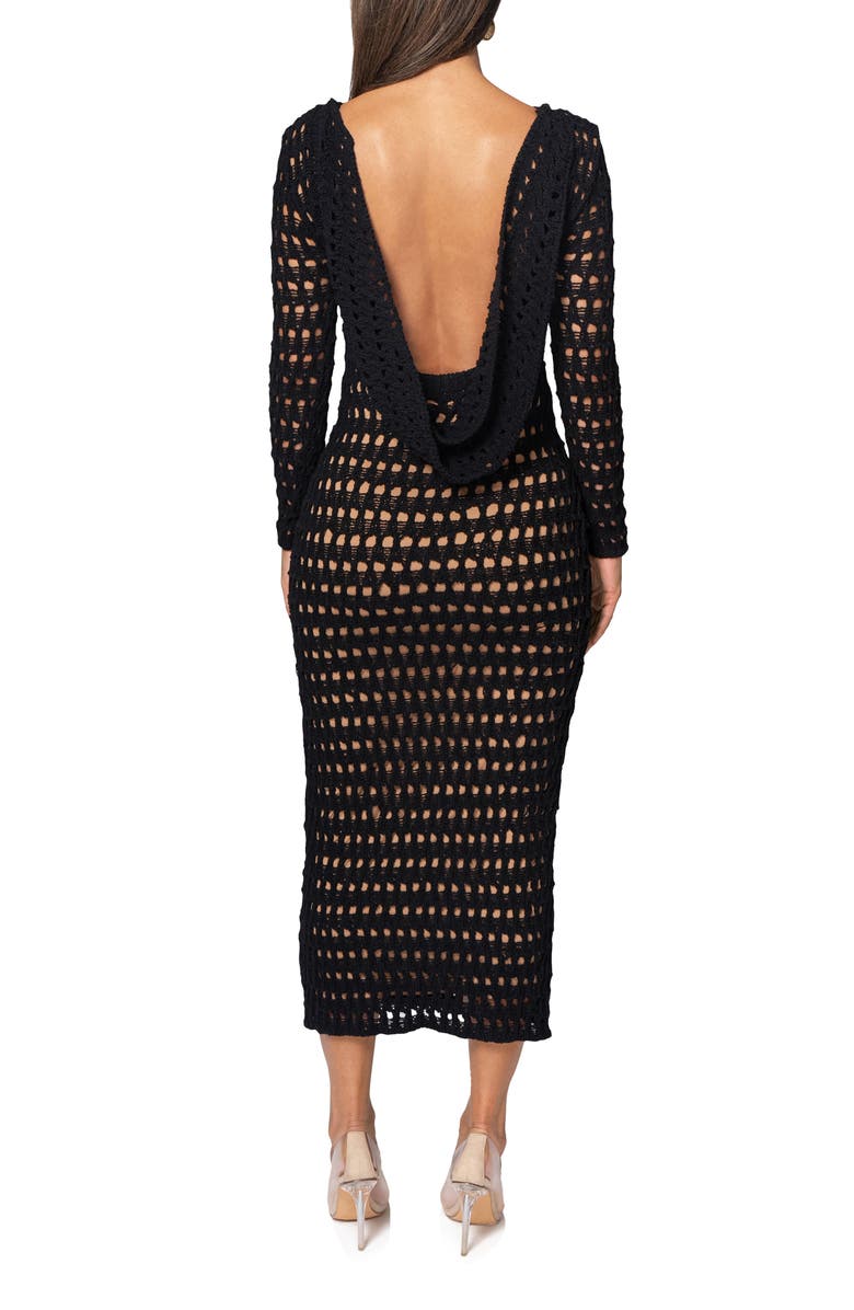 JLUXLABEL Serene Wonders Open Stitch Long Sleeve Dress, Alternate, color, Black