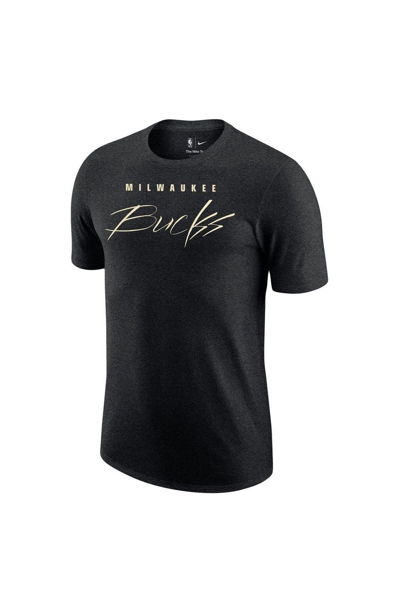 Nike Men's Nike Heather Black Milwaukee Bucks Courtside Versus Flight Max90 T-Shirt, Alternate, color, Heather Black
