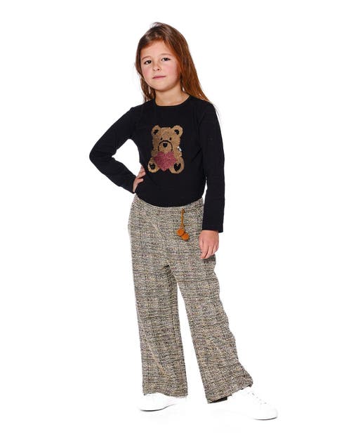 Deux Par Deux Kids'  Tweed Flare Pants In Gray