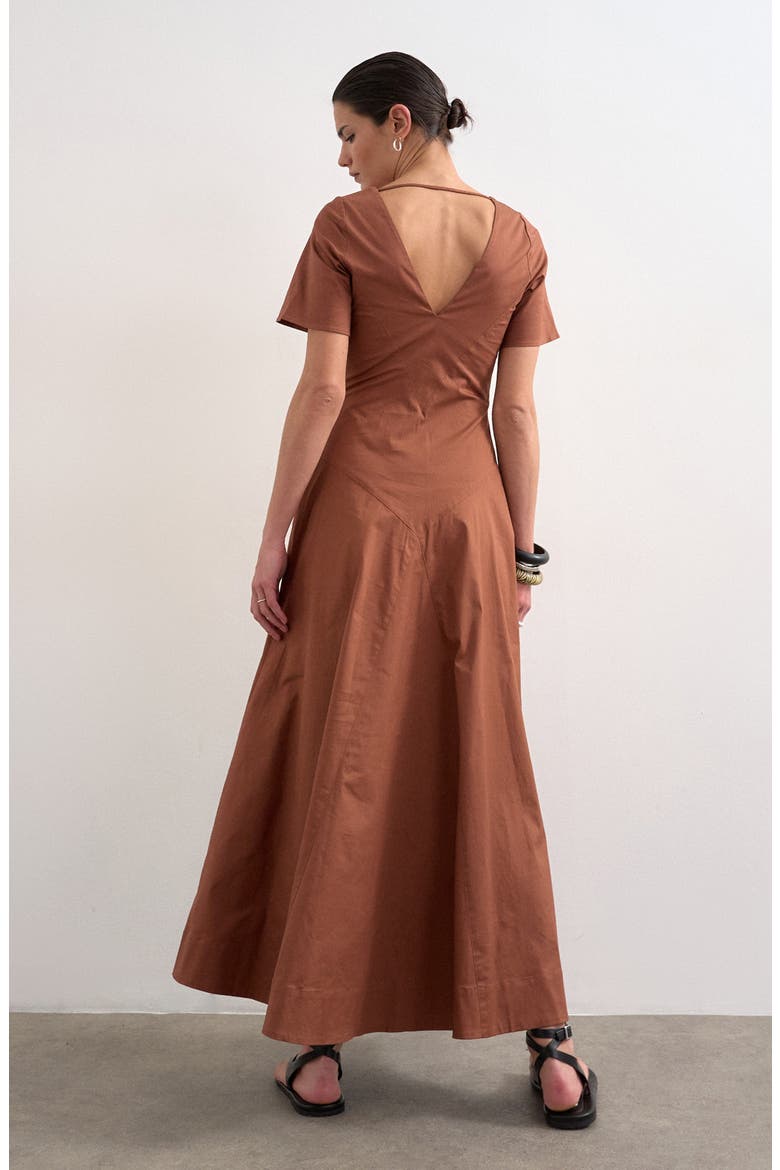 Seamed V-Neck A-Line Midi Dress, Alternate, color, RUST
