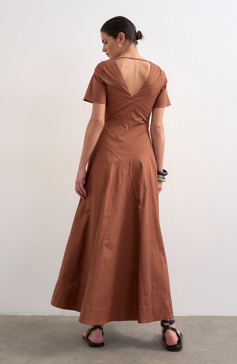 Topshop Seamed V-Neck A-Line Midi Dress, Alternate, color, Rust