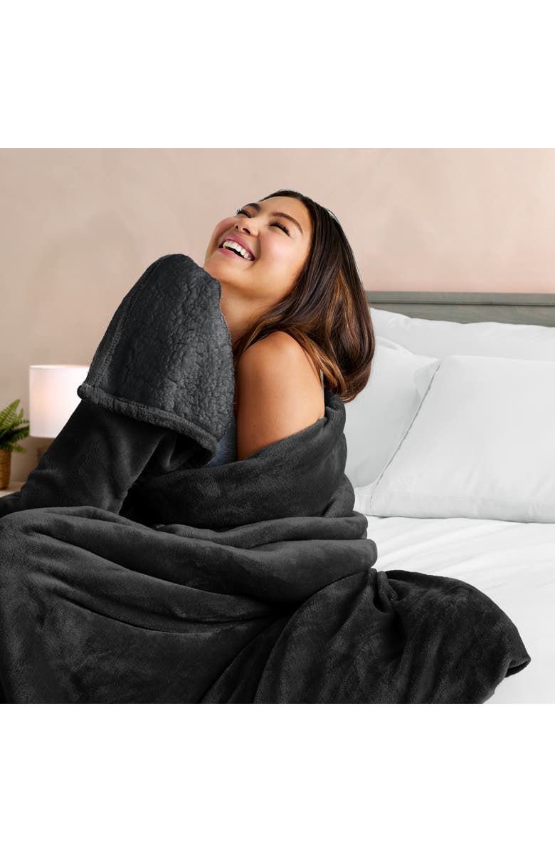 Bare Home Reversible Plush Fleece Blanket, Alternate, color, Black/Black