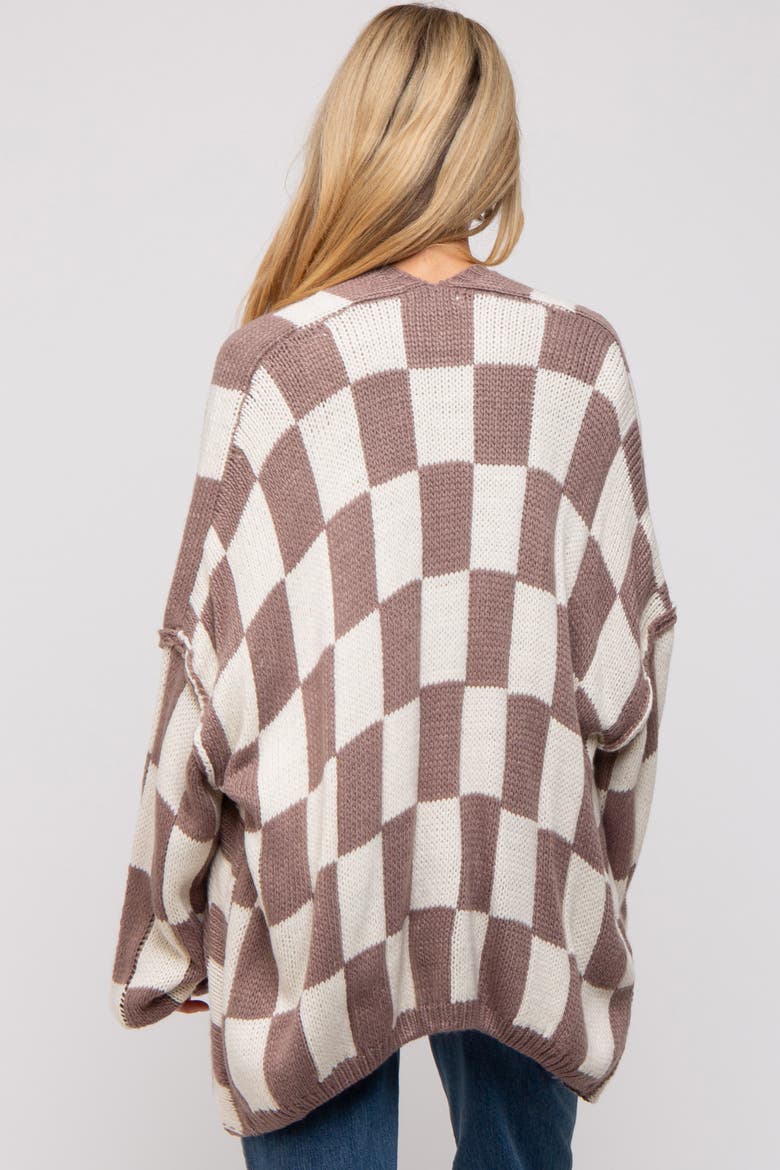 Checkered Print Oversized Cardigan, Alternate, color, Taupe