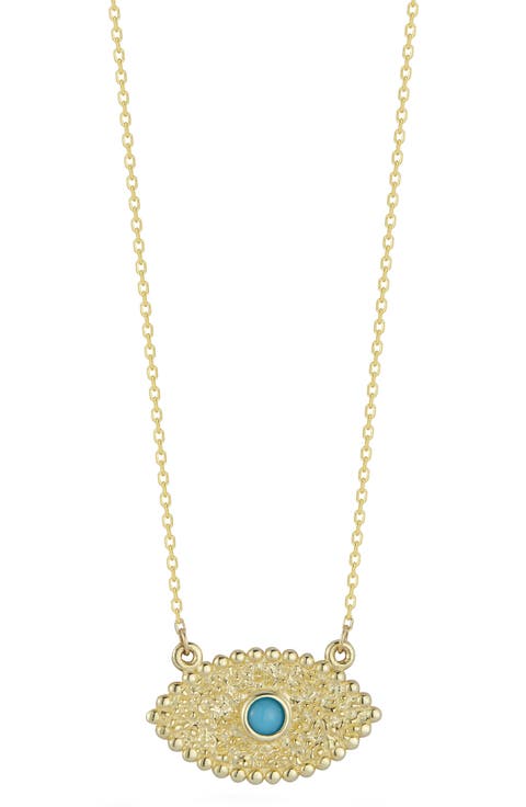 14K Gold Turquoise Evil Eye Pendant Necklace