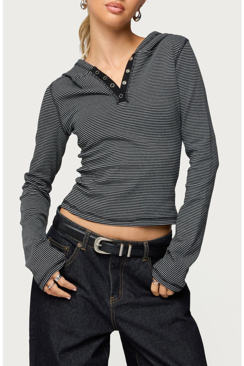 Damson Stripe Hooded Henley, Main, color, BLACK