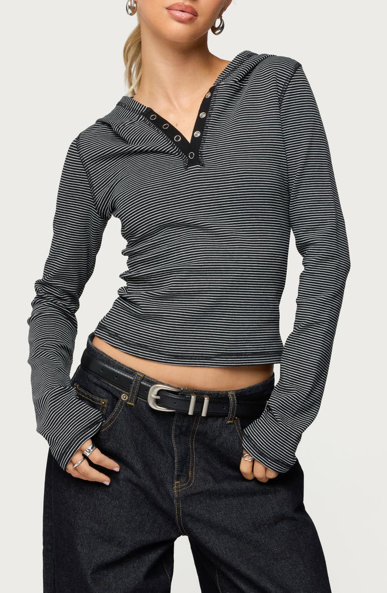 EDIKTED Damson Stripe Hooded Henley, Main, color, 