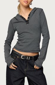 EDIKTED Damson Stripe Hooded Henley