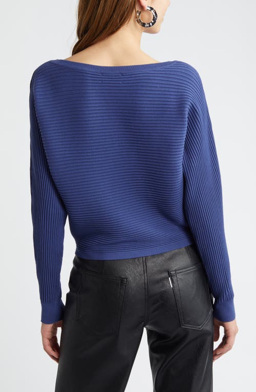 Open Edit Luxe Sculpt Rib Dolman Sleeve Sweater In Blue Cobalt