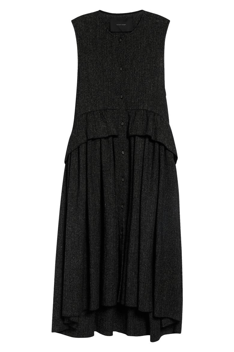 Wool Herringbone Ruffle Smock Midi Dress, Alternate, color, WOOL HERRINGBONE