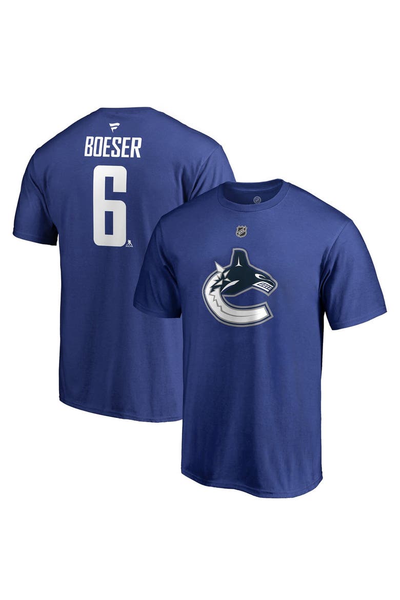 Men's Fanatics Branded Brock Boeser Blue Vancouver Canucks Team Authentic Stack Name & Number T-Shirt, Main, color, Blue
