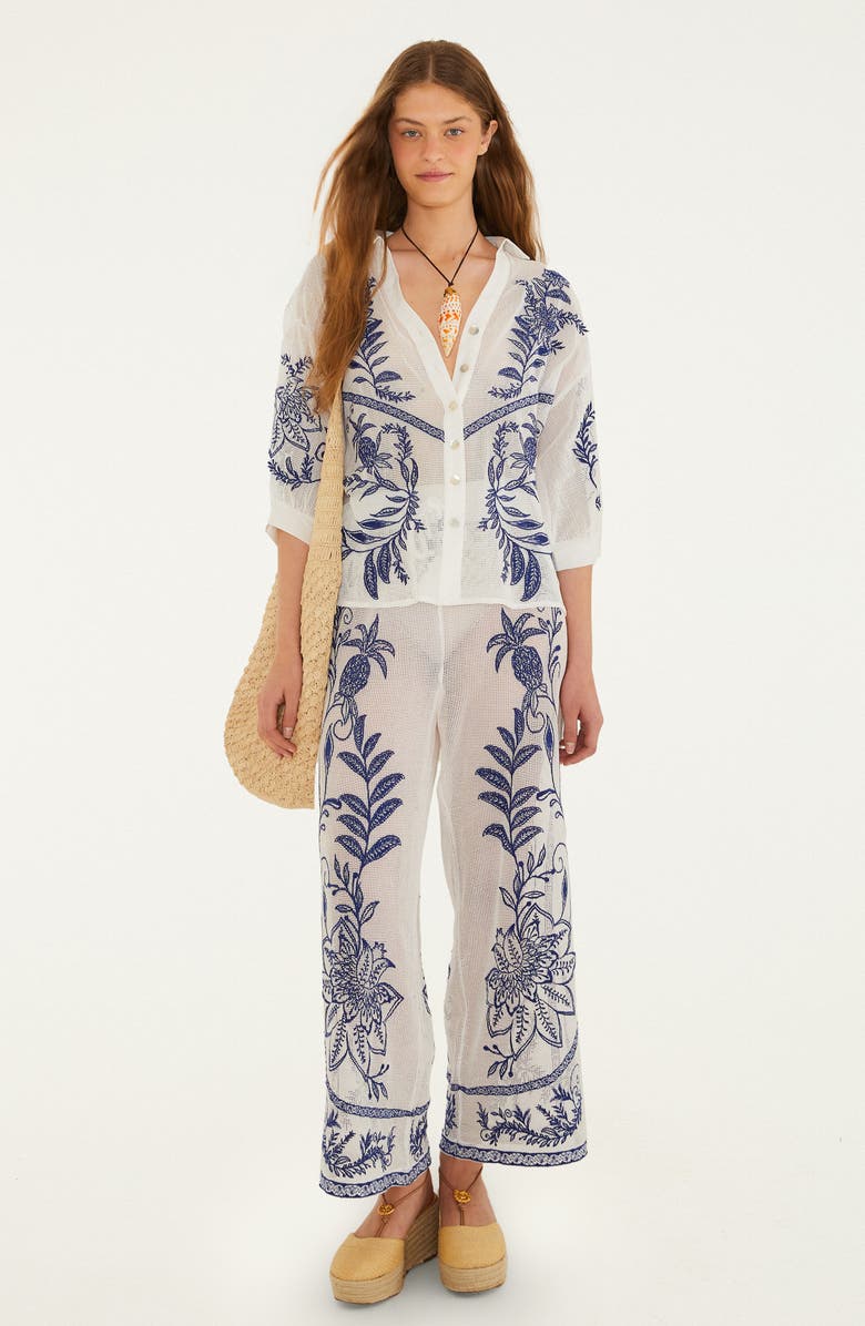 FARM Rio Nina Embroidery Open Stitch Cotton Cover-Up Top, Alternate, color, Nina Embroidery Off-