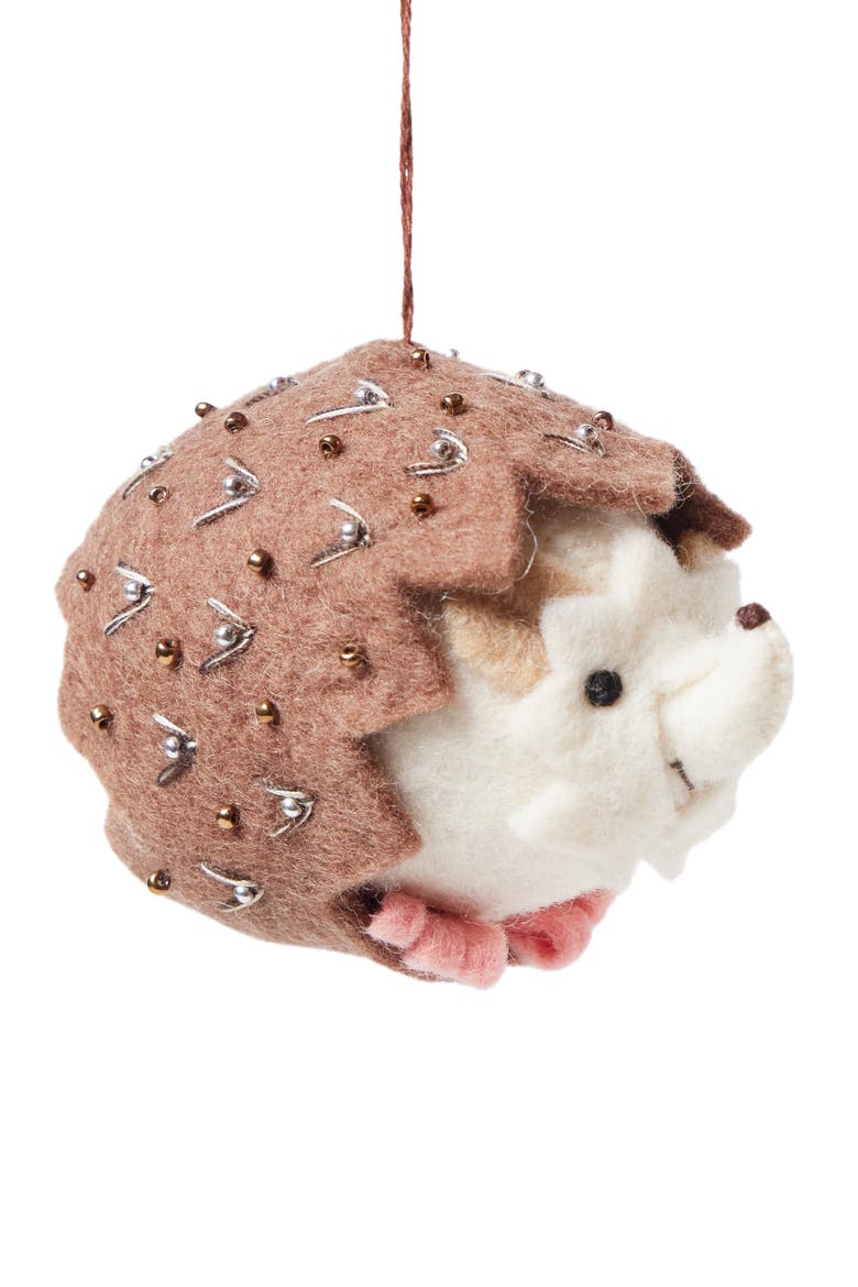 Beaded Hedgehog Ornament, Main, color, BROWN
