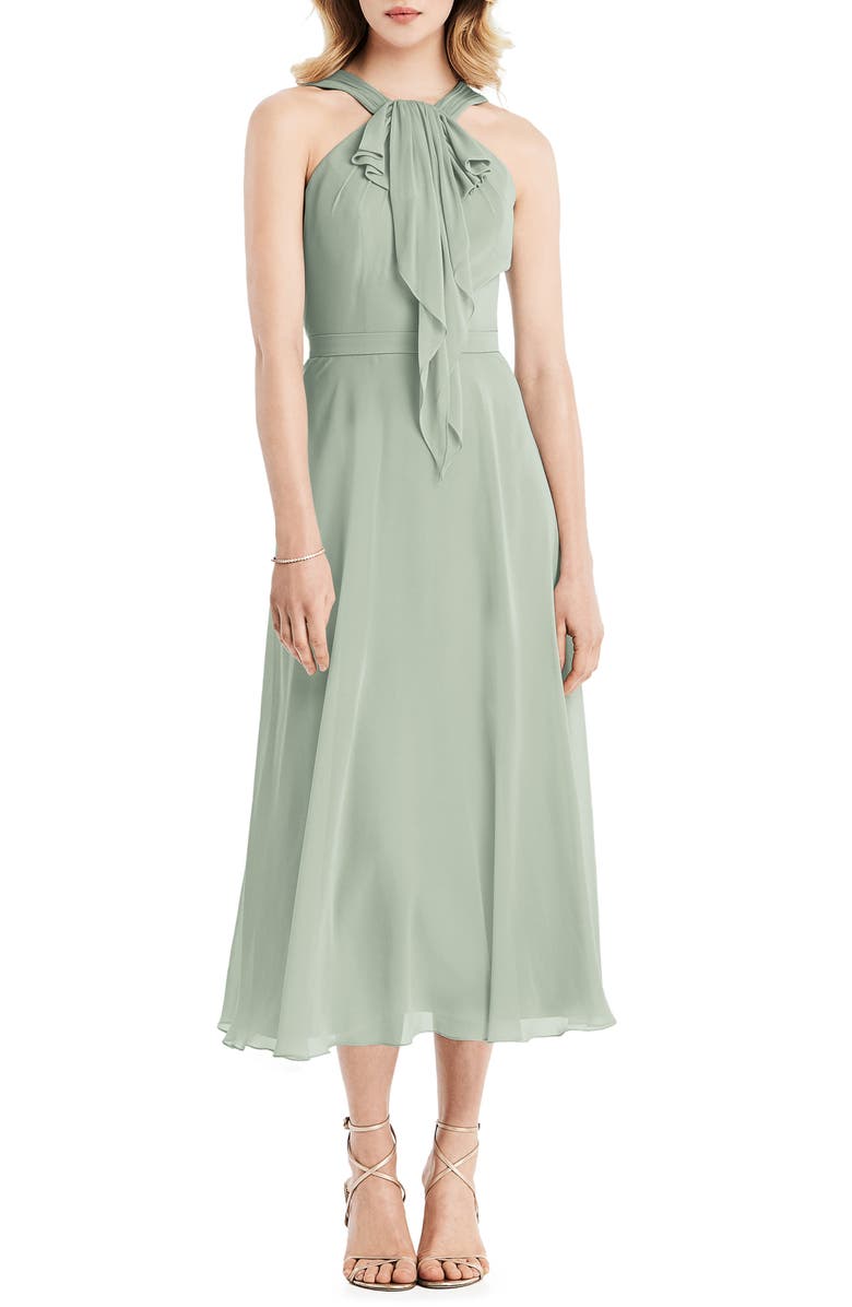 Jenny Packham Halter Neck Chiffon Midi Dress, Main, color, 